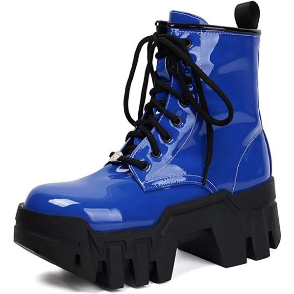 Damskie Botki Do Kostki OkrąGłY Nosek Grube Wysokie Obcasy Sznurowane Zamek Platforma KróTkie Buty Damskie Modne Buty Jesień Zima 44 41-image