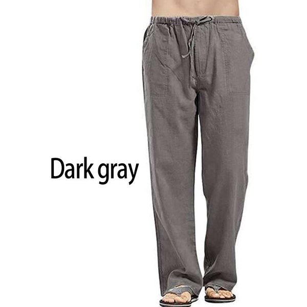 Ropa De Calle De OtoñO Para Hombre, Pantalones Con Cintura EláStica, Pantalones Sueltos, Pantalones Rectos De Fiesta, Pantalones De Lino De Talla Grande 5XL Gris Oscuro-image