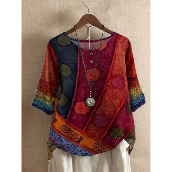 Yyfs Blusas Y Camisas De Moda Casual Para Mujer Verano Primavera Estampado Color Block Manga 1/2 Cuello En V Xxxl Black-image