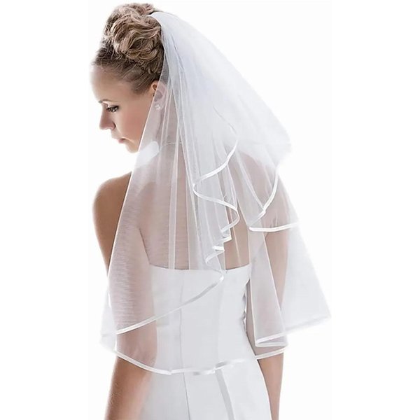 Velo De Novia Boda Doble Capa Ligero Suave Inodoro Corto Peineta Tul Nupcial Accesorios Para El Cabello Beige-image