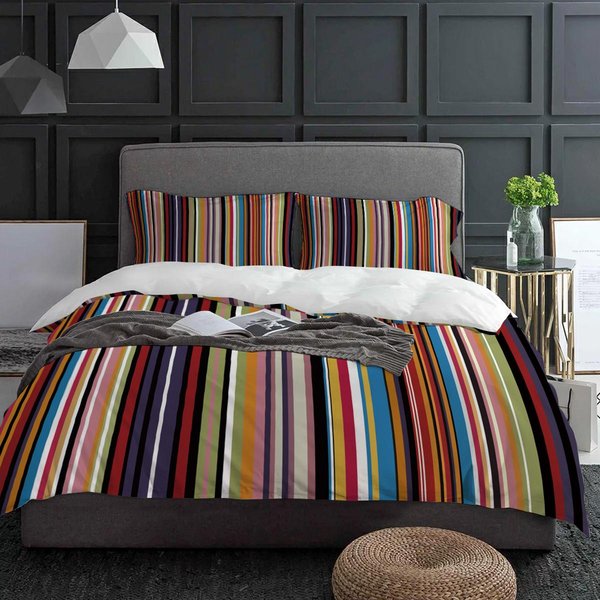 Funda NóRdica De Rayas GeoméTricas ArcoíRis Con Funda De Almohada EdredóN Personalizado Juego De Cama De 3 Piezas Cubre EdredóN Cama Doble Textil Para El Hogar AU Single(140X210Cm)-image