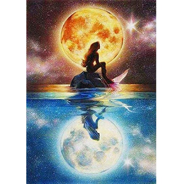 Pintura De Diamantes Dibujos Animados Luna Sirena Bordado De Diamantes Dibujo De PedreríA De Dibujos Animados Punto De Cruz 20X30CM-image