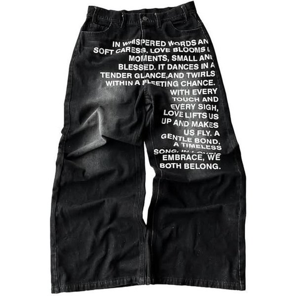 Roguewave Y2K DżInsy Vintage AmerykańSki WzóR Litera DżInsy Streetwear Gotycki Harajuku Hip Hop MęSkie Damskie Moda Casual Szerokie Nogawki DżInsy L Czarny-image