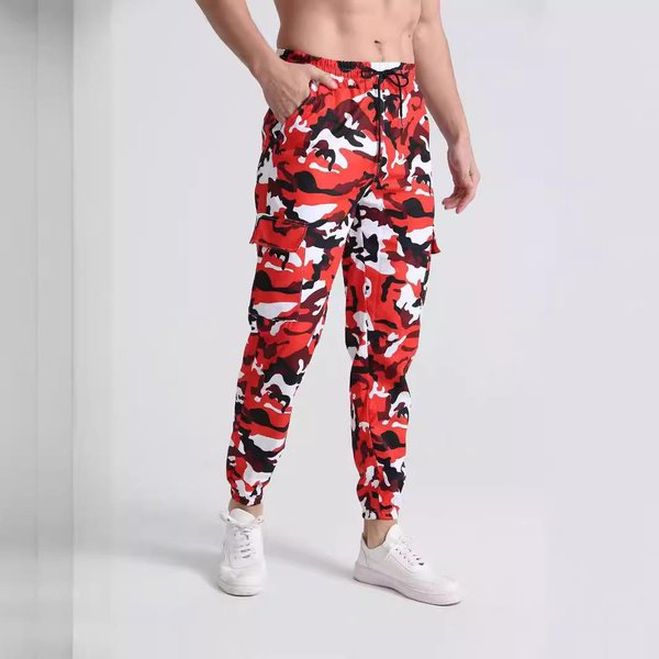 Spodnie Cargo MęSkie Spodnie BawełNiane Outdoorowe Casualowe Spodnie Multi Pocket MęSkie Spodnie Robocze Joggersy XL Czerwony-image