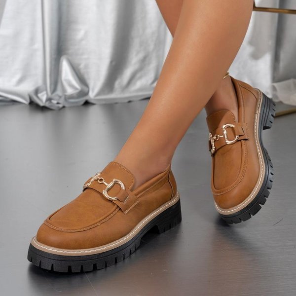 Damskie Mokasyny Buty Damskie Wysoki Obcas DużY Rozmiar Casualowe CzółEnka Damskie OkrąGłY Nosek ŚRedni Obcas Metalowa Dekoracja Wsuwane Buty Damskie 40 Brown-image