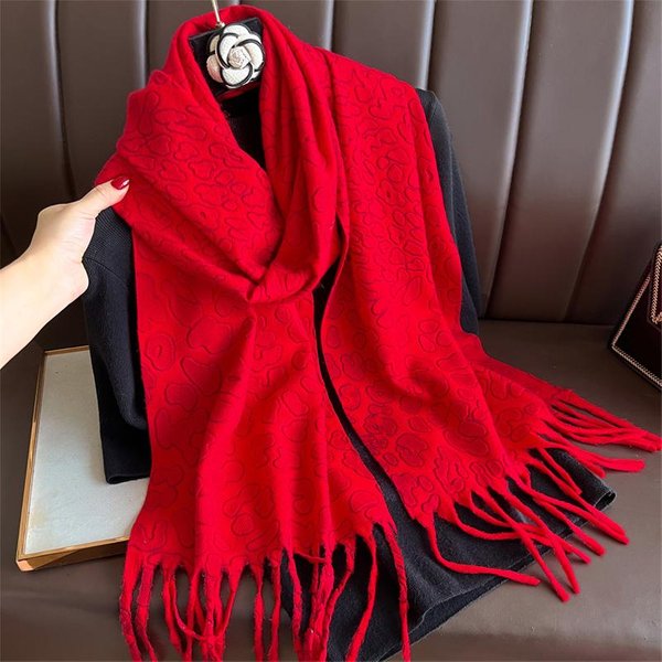 Zimowy Szalik Dla Kobiet DłUgie CiepłE Szale Kaszmirowe HidżAb Jednolity Damski Szal Owijany Damski Pashmina Bandana Chusty Na GłOwę Echarpe Red-image