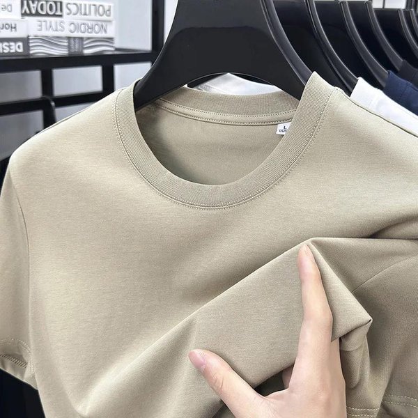 Camiseta CóModa De Lyocell Suave Para Hombre, Transpirable, Antibacteriana, De Manga Corta Y Cuello Redondo, Ideal Para El Verano. L Caqui-image