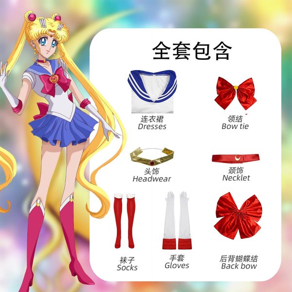 Anime Sailor Moon Kostium Cosplay Sukienka Skarpetki Z Kokardką Tsukino Usagi Sailor Moon Halloween Karnawał Zestaw Cosplay Kostium Na WystęP Sceniczny Anime 140-image