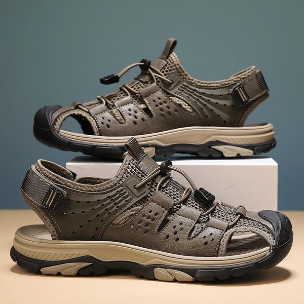 Sandalias CláSicas De Cuero Genuino Hechas A Mano Para Hombre, Zapatos De Playa CóModos Y Transpirables Para Exteriores, Zapatos Casuales Ligeros Para Hombre 38 Black-image
