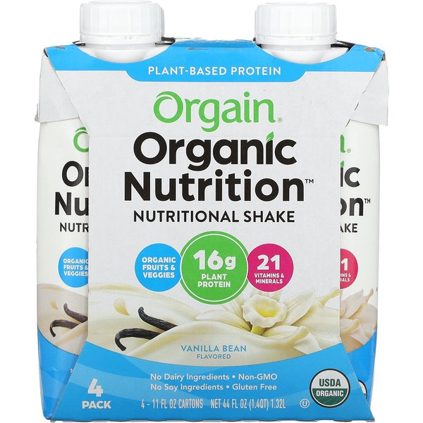 Orgain, NutricióN OrgáNica, Batido Nutricional, Sabor Vainilla, 4 Paquetes, 11 Fl Oz (330 Ml) Cada Blue-image