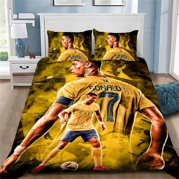 Poszewka Na KołDrę 3D PiłKa CR7 PośCiel MięKka Poszewka Na KołDrę Z 1/2 Poszewkami Na Poduszki Dla Dzieci DorosłYch Poszewka Na KołDrę Z Mikrofibry 135X200Cm-image