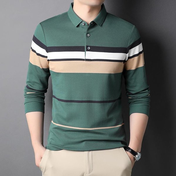 Camiseta De Manga Larga Para Hombre Trendy Nueva Top Casual Con Cuello Polo Ropa Moda Primavera Personalidad Camisa Polo Para Hombres JóVenes Y De Mediana Edad XL Gray-image