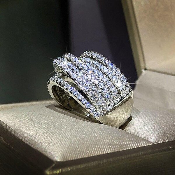 Anillos De Plata De Ley 925 Con DiseñO Entrelazado De Circonitas, Anillo De Bodas, Regalo De San ValentíN, JoyeríA De Aniversario 8 Gray-image