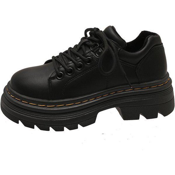 Damskie SkóRzane Buty Sznurowane W Stylu Brytyjskim Z OkrąGłYm Noskiem Na Niskim Obcasie Na Rok 2024 40 Black-image