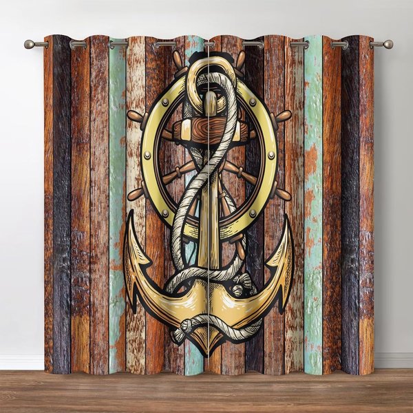 Cortinas Vintage De Madera Para Puerta Y Ventana, DiseñO RúStico MarróN Estilo Retro Para Dormitorio Sala De Estar, Cortinas Con Ojales Para Ventana, Juego De 2 Paneles (W70H245Cm)-2Pcs&Hook-image