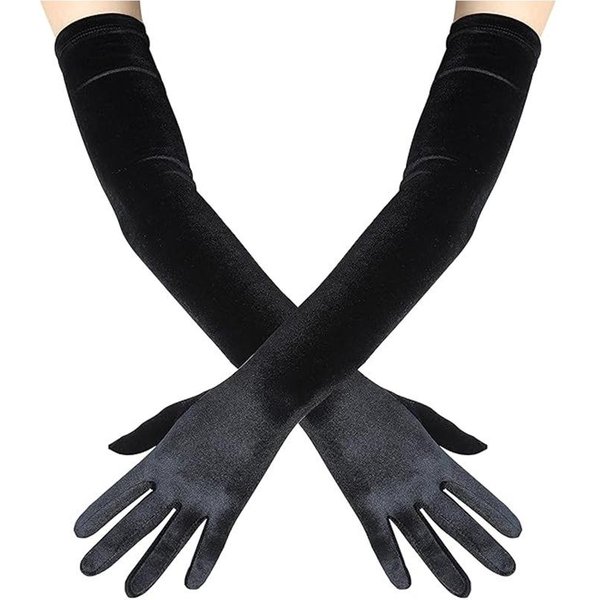 53 Cm Damska Aksamitna DłUga CiepłA Sukienka Wieczorowa Elegancka Etykieta Czarne Elastyczne RęKawiczki Styl Retro Akcesoria Na Bal Bankiet One Size Black-image