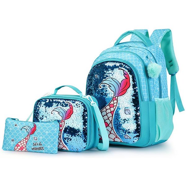 Set De Mochila Escolar De Sirena De 3 Piezas Con Fiambrera Linda Dibujos Animados Infantiles Bolsa Para Libros Escuela Primaria GuarderíA Bolsa Escolar Para NiñAs-image