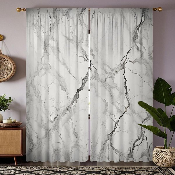2 Piezas Cortina Decorativa De Arte Marmolado HD Gris Cortina Estampada Digitalmente Estilo DecoracióN Hogar DecoracióN SalóN Dormitorio Barra W52H63Inchw132H160Cm White-image