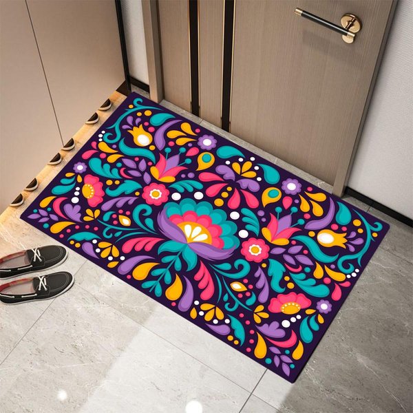 MeksykańSki Styl Kwiatowy Nadruk Mata Powitalna AntypośLizgowy Dywan MożNa Prać W Pralkce Do Salonu Sypialni ŁAzienki Kuchni Pralni 50X80Cm-image