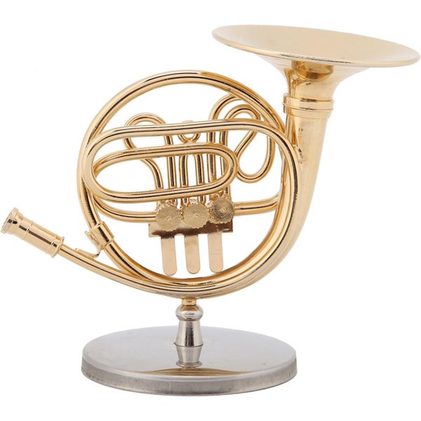 RéPlica De Trompa Francesa Dorada En Miniatura De 4 Pulgadas Con Soporte, Modelo De Instrumento, Adornos, Regalos De Navidad Beige-image