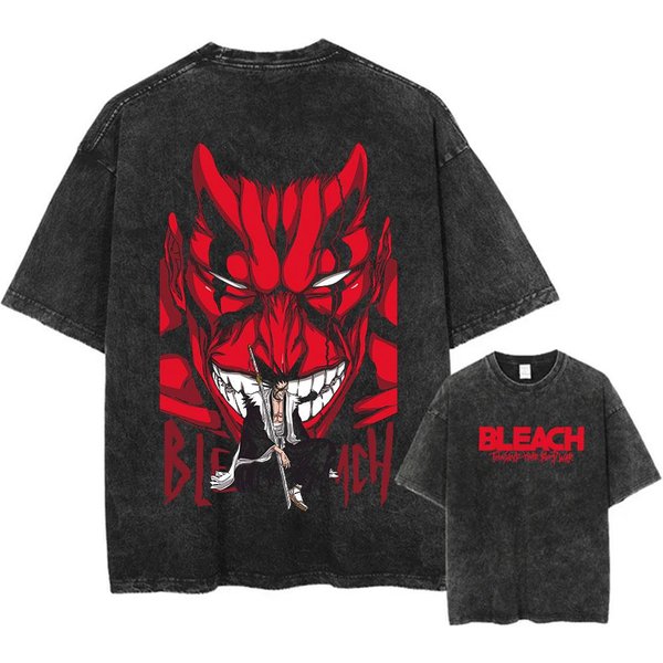 Anime Bleach Prany T-shirt Harajuku Streetwear Vintage Graficzny T-shirt Lato KróTki RęKaw BawełNa MęSki Damski Top Koszulka XL Red-image