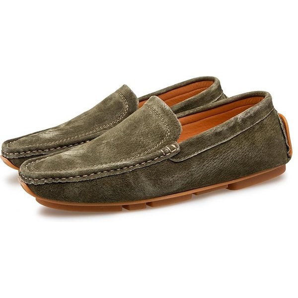 Prawdziwa SkóRa Zamszowa MęSkie SkóRzane Buty RęCznie Robione Mokasyny MęSkie Eleganckie ŁóDki Codzienne Buty MęSkie Obuwie Jazda Letnie MęSkie Buty Dla MężCzyzn 45 Gray-image