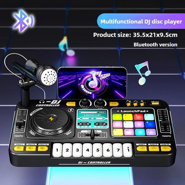 DziecięCy Kontroler DJ Mixer Muzyczny Zabawka Z Mikrofonem ŚWiatłO LED Elektroniczna Gra Muzyczna Gramofon DJ Na Urodziny Dzieci-image
