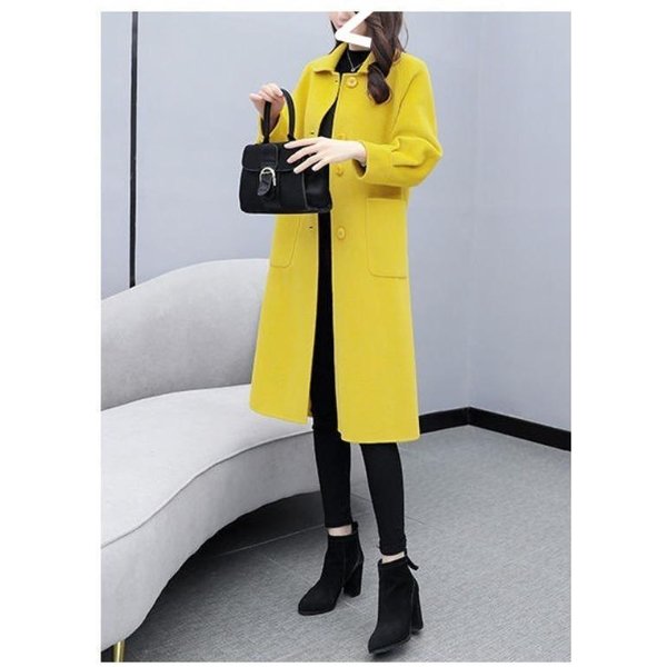 Abrigo Para Mujer Largo Coreano OtoñO E Invierno Manga Farol Abrigo De Lana Para Mujer Holgado Abrigo De Lana 4XL Yellow-image