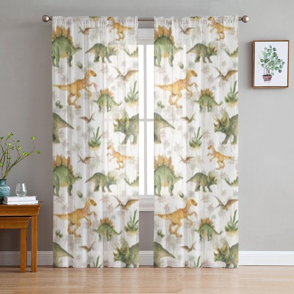 Cortinas Transparentes De Ventana Con Animales De Safari Tropicales De La Jungla Para Sala De Estar Dormitorio Cortinas De Voile Tul Cortinas Para Cocina W50H160(Cm)X2Pcs&Grommet Top-image