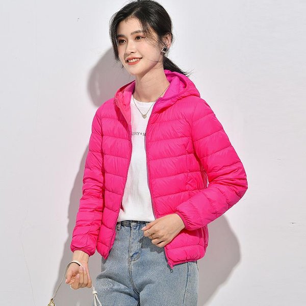 Elegancka, Cienka Kurtka Puchowa Damska, Lekka, Lekka, Outdoorowa, KróTka, Jesienno-Zimowa L Pink-image