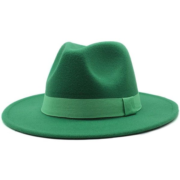 Sombrero De Ala Ancha Para Hombre Y Mujer Sombrero De Jazz De Lana De Moda Sombrero De Copa BritáNico Cmn047 L(58-60Cm) Verde Hierba-image