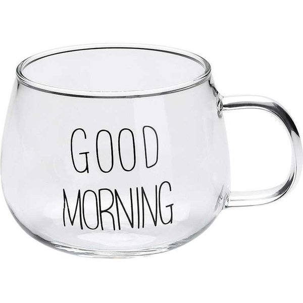 Taza De Café Leche De Vidrio Creativa Gran Capacidad Con Asa Vidrio Transparente Taza De Desayuno Buenos DíAs Tazas De CóCtel Taza De Café 301-400Ml-image
