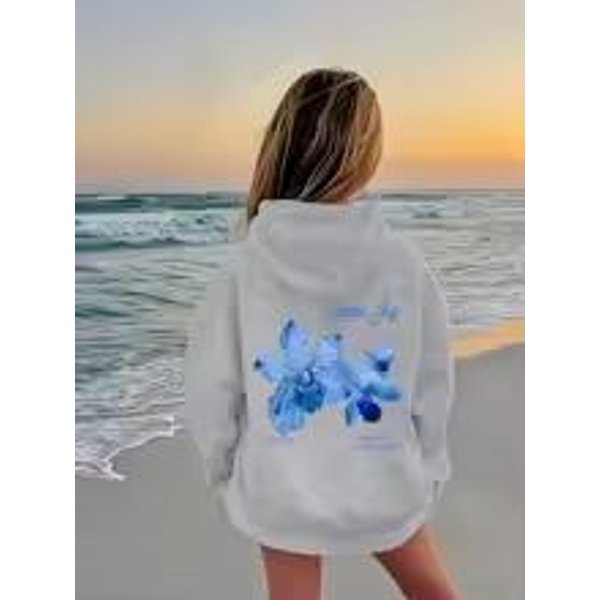 Modny Vintage Bluza Z Kapturem Niebieskie LiśCie DziewczęCa DziecięCa Bluza Urocza Graficzna Bluza Z Kapturem ChłOpcy Jesień Zima Casualowa Bluza Z Kapturem Dzieci 130-image