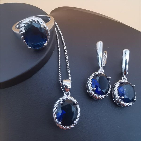 Zestaw BiżUterii TrzyczęśCiowy Owalny Styl Europejski I AmerykańSki Kryształ Tanzanitu ring Size 10 Black-image