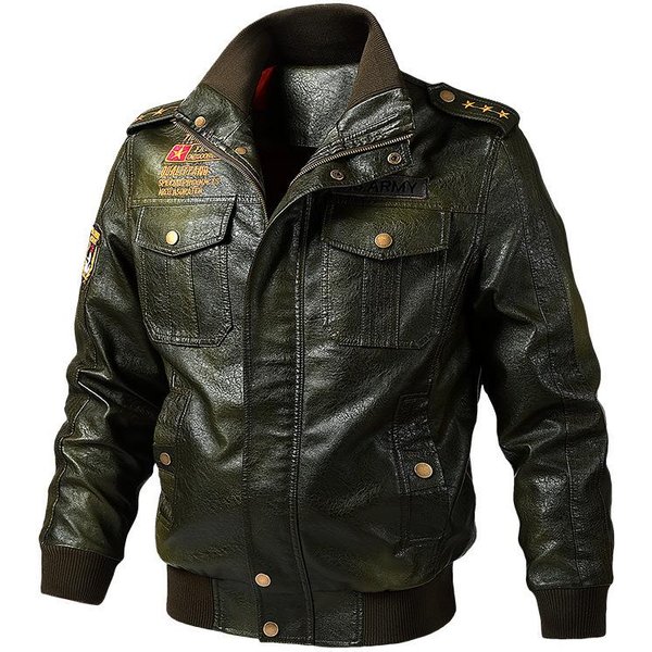 Jesienna I Zimowa Nowa Kurtka Motocyklowa Ze StóJką MęSka Ze SkóRy PU Sprana Kurtka SkóRzana Modna 6XL-image