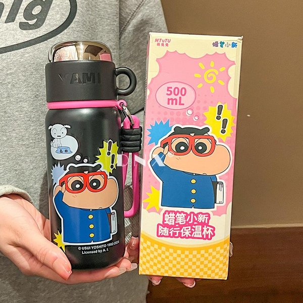 Crayon PequeñO Nueva Gran Capacidad Alto Nivel De Apariencia Vaso Termo De Acero Inoxidable Vaso De Agua De Dibujos Animados Lindo Estudiante PortáTil Vaso AcompañAnte 500Ml-image