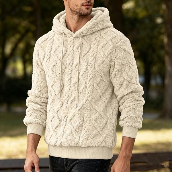 Jesień Zima MęSka Bluza Z Kapturem Polarowa ZaciąGana Kaptur ŚCiąGacz Na RęKawach DłUgi RęKaw Pulower CiepłA Jednolity Kolor Codzienna LuźNa Bluza Z Kapturem Odzież Wierzchnia Xxxl White-image