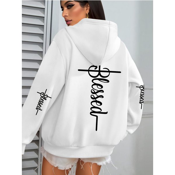2026 Damskie Bluzy Casual Damskie Bluzy Z Nadrukiem Blessed Harajuku Hip Hop Streetwear Codzienna Moda Polarowe Ubrania Sportowe 3XL BiałY-image