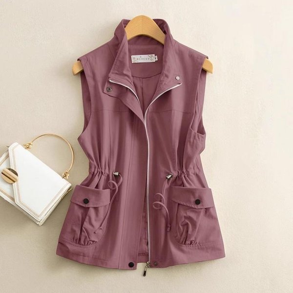 Chaqueta Chaleco Corto Para Mujer Slim Primavera OtoñO Casual Abrigo Sin Mangas De AlgodóN Puro Suelto Para SeñOras M Gray-image
