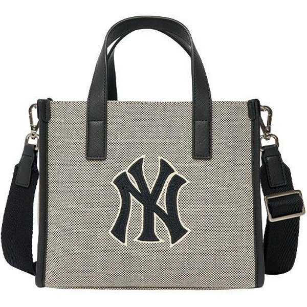 Bolsa De Tote De Lona Con Logo Grande De La MLB New York Yankees Unisex Bolsas De Tote Negras 3AORS062N-50BKS Black Gray-image
