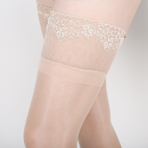 Medias Retro Aceite Brillantes Para Mujer LenceríA Sexy Transparente 15D Encaje En La Parte Superior Silicona Para Mantenerse Arriba Medias Altas Hasta El Muslo Medias Brillantes M-image
