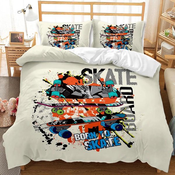 Juego De Funda NóRdica De Skateboard Skateboarder Hip Hop Juego De Cama Adolescentes Calle Hobby Deporte Hippie TamañO King Funda NóRdica De PoliéSter EU Single(135X200Cm)-image