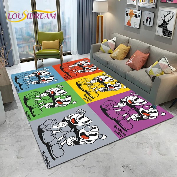 3D Cuphead Mugman Gamer HD Dywan Dywan Dla Domu Salon Sypialnia Sofa Wycieraczka Decor, Dywanik Do Zabawy Dla Dzieci AntypośLizgowa Mata PodłOgowa 40X60Cm-image