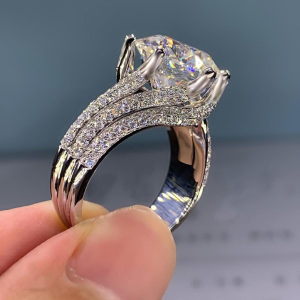 Anillo Huitan De Lujo Con Montura De 6 Garras De Circonita CúBica Para Mujer Para Compromiso Bodas Accesorios Anillo De Nuevo DiseñO JoyeríA 8 Gray-image