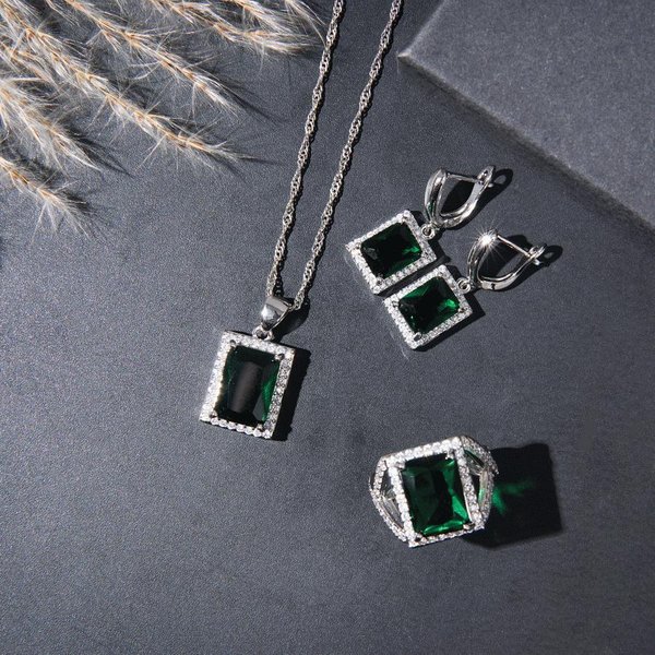 Conjunto De JoyeríA CláSico Cuadrado De Circonita CúBica Para Mujer, Con Anillo, Pendientes, Colgante, Conjunto De Collar, Regalo De Boda Para Novia Y Dama De Honor Resizable-image