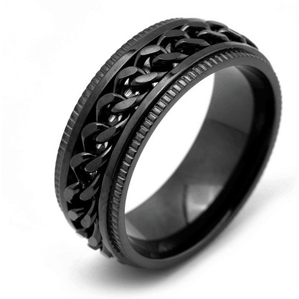 Anillo De Cadena De DescompresióN Acero De Titanio Impermeable PortáTil Anillo De Banda De Cadena Fidget Para Hombres Negro-image