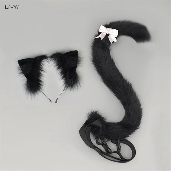 2 Szt./Zestaw Pluszowe Symulacja Uszu Kota Akcesoria Do WłOsóW Ogon Kota Uroczy Kociak Nakrycie GłOwy Cosplay Comic-Con ZwierzęCe Uszy Opaska Na GłOwę Ear And Tail Gray-image