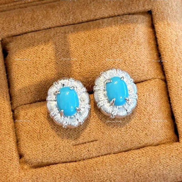 Pendientes Turquesa De Lujo Ligero De Alta Calidad Para Mujer Moda Ovalados Dibujo De Hilo Pendientes Azules De BotóN JoyeríA De Boda-image