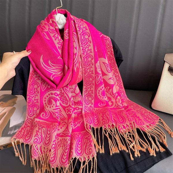 Luksusowy Jesienny Kaszmirowy Szal Pashmina Dla Pań, CiepłY Zimowy Szalik Z Nadrukiem, Damski Foulard, BawełNiane Szale Red-image