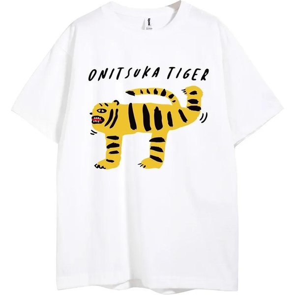 Unisex Unisex Onitsuka Tiger Dibujos Animados Camiseta De Mujer Estampada Camiseta Divertida Y2K GráFico Top Camisetas Ropa De Mujer M Yellow-image